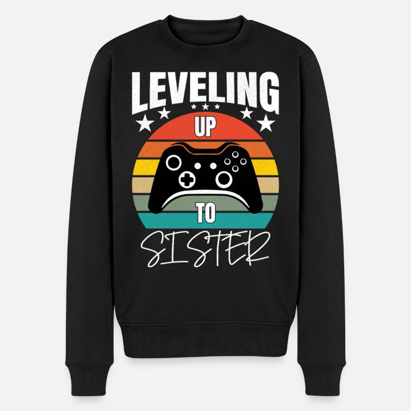 Leveling Up To Sister - Männer Premium Bio Pullover - Schwarz