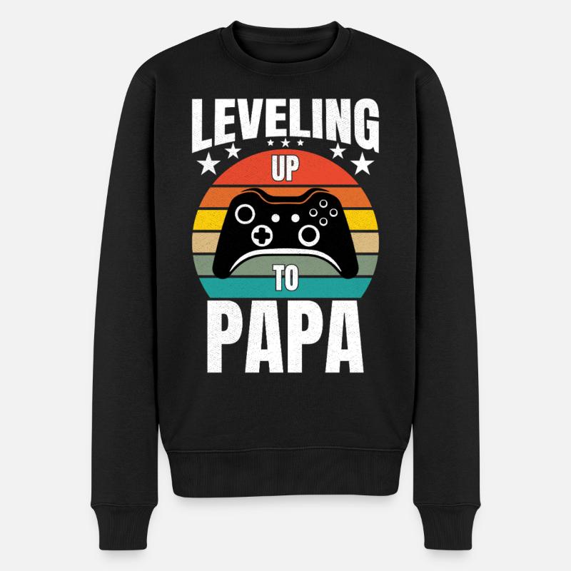  Leveling Up To papa  - Männer Premium Bio Pullover - Schwarz