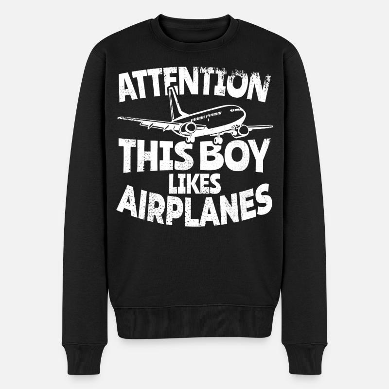 Garçon amoureux de l’avion - Pull Premium bio Homme - noir