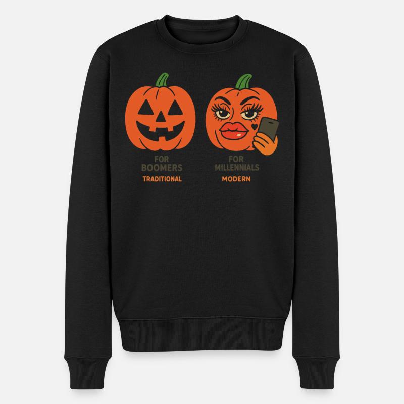 Motifs expressifs de citrouilles d’Halloween - Pull Premium bio Homme - noir