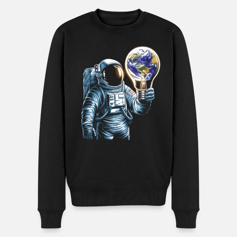 Weltraum Astronaut mit Erdkugellampe - Männer Premium Bio Pullover - Schwarz