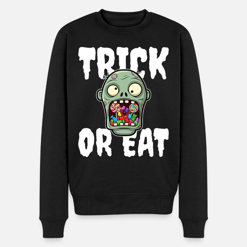 SÜSSES ODER ESSEN - ZOMBIE HALLOWEEN - Männer Premium Bio Pullover - Schwarz