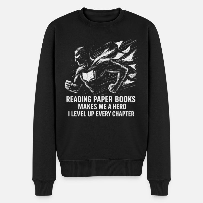 Heroischer Buchliebhaber Illustration - Männer Premium Bio Pullover - Schwarz