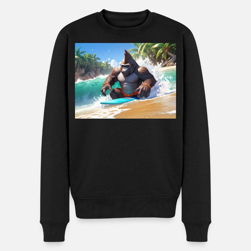 Gorilla surfur tropisch - Männer Premium Bio Pullover - Schwarz