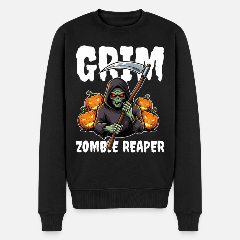 GRIMMIGER ZOMBIE REAPER - ZOMBIE HALLOWEEN - Männer Premium Bio Pullover - Schwarz