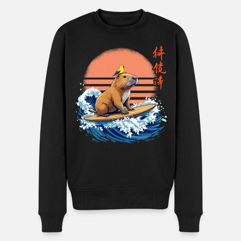Capybara, surf, japonais, surfeur, capybara - Pull Premium bio Homme - noir