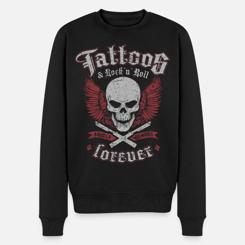 Tattoos & Rock N Roll Forever - Männer Premium Bio Pullover - Schwarz