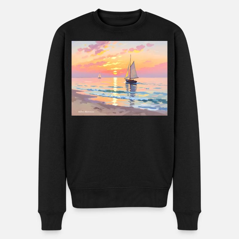 Coucher de soleil nautique sur la plage - Pull Premium bio Homme - noir