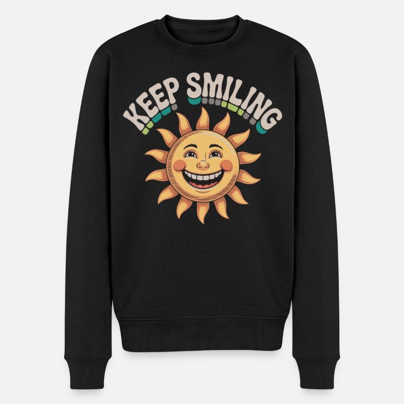 Fröhliche SonnenGesicht Illustration - Männer Premium Bio Pullover - Schwarz