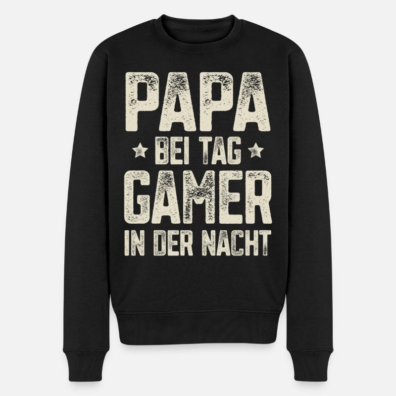 Papa Gamer Gaming - Männer Premium Bio Pullover - Schwarz