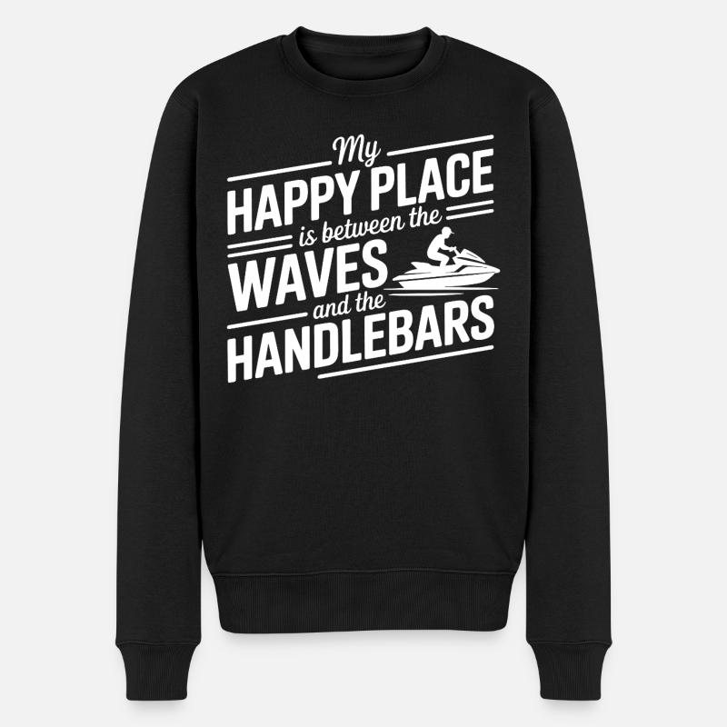 Between Waves & Handlebars Jetski Quote  - Men's Premium Organic Jumper - black