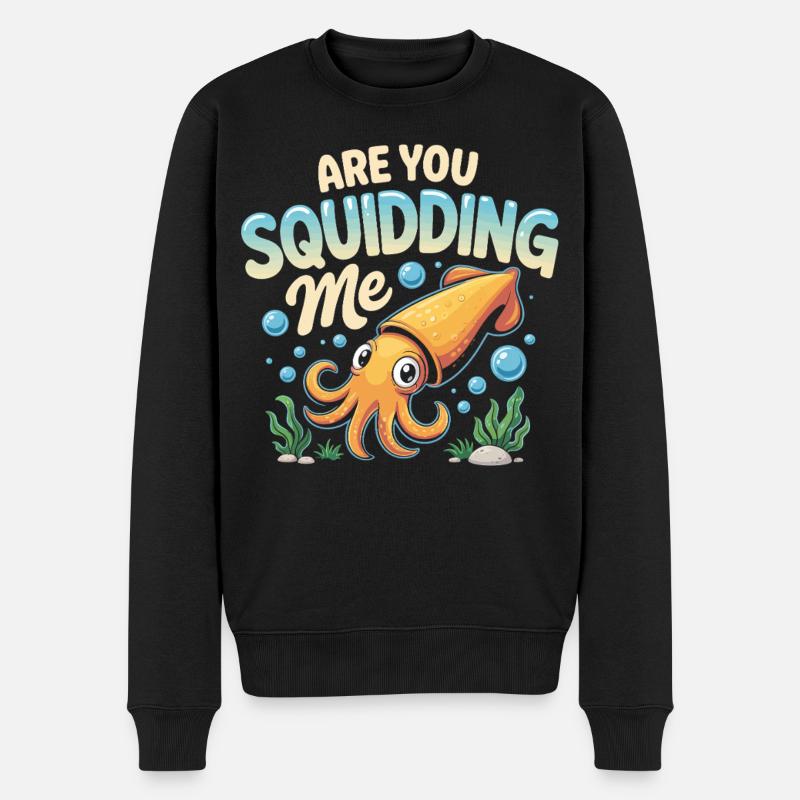 Niedlicher Tintenfisch mit lustigem Spruch - Männer Premium Bio Pullover - Schwarz