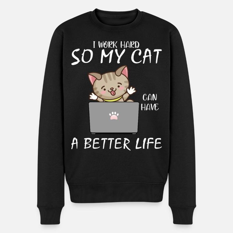Entzückende Katzenarbeit Motivation Design - Männer Premium Bio Pullover - Schwarz