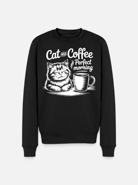 Katzenliebe und Kaffeegenuss - Männer Premium Bio Pullover - Schwarz