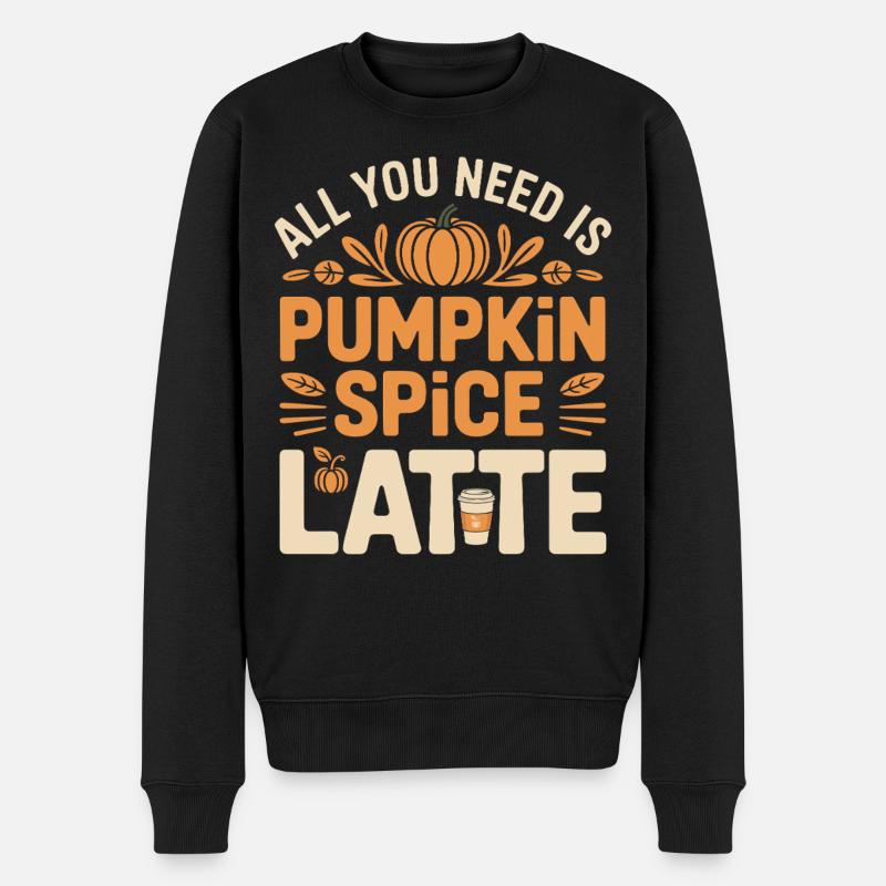 Kürbis Herbst Pumpkin Spice Latte - Männer Premium Bio Pullover - Schwarz
