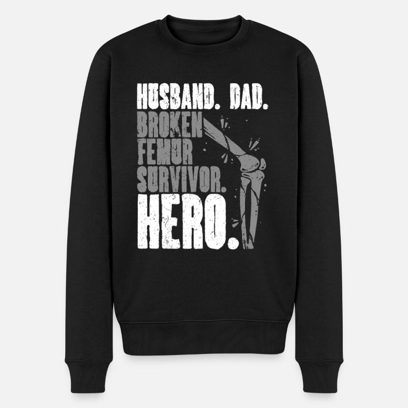 Beinbruch Gebrochener Oberschenkel Vater - Männer Premium Bio Pullover - Schwarz