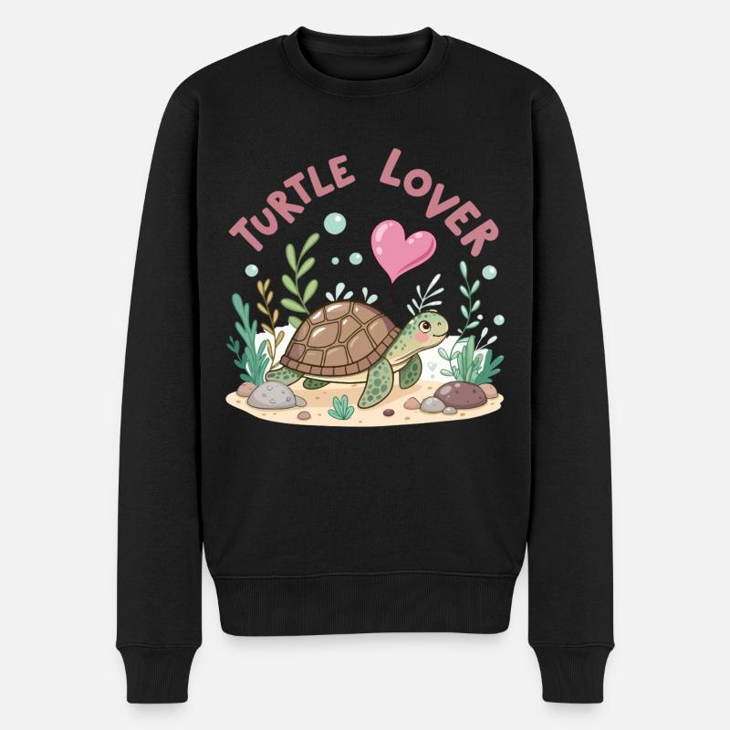 Tortue Amoureuse Floreitée Pastel - Pull Premium bio Homme - noir
