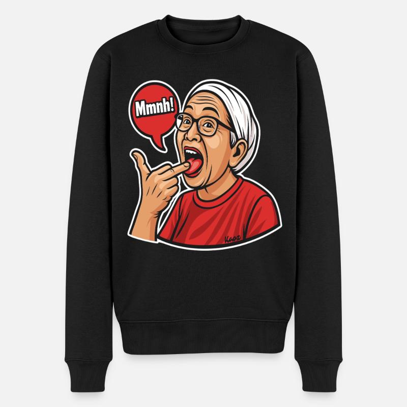Asiatische Mutter mit Sprechblasen-Design - Männer Premium Bio Pullover - Schwarz