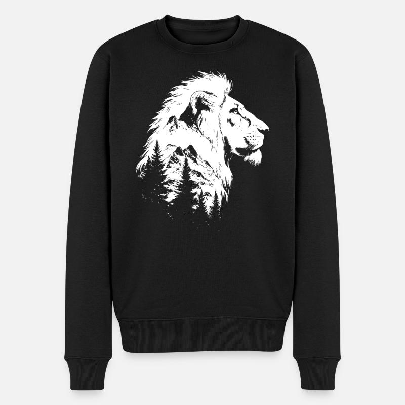 Löwe Natur Wald Berge Löwenkopf  - Männer Premium Bio Pullover - Schwarz