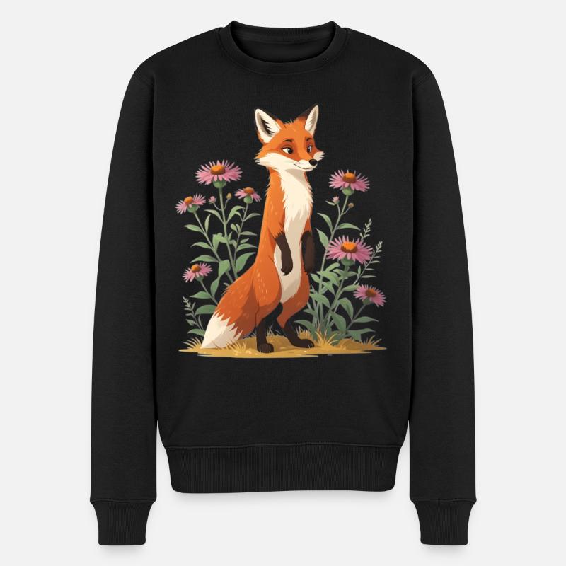 Fuchs mit Blumenmuster Illustration - Männer Premium Bio Pullover - Schwarz