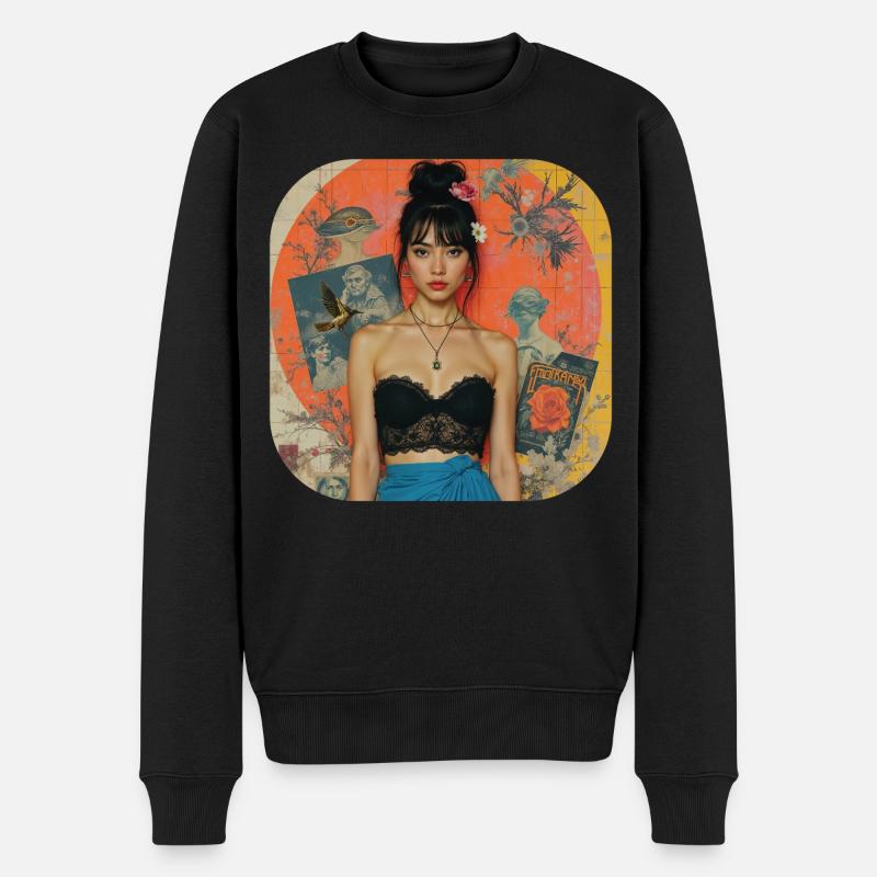 Retro Collage T-Shirt Design - Männer Premium Bio Pullover - Schwarz