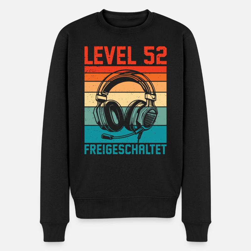 52. Geburtstag Männer Gamer Level 52 Unlocked - Männer Premium Bio Pullover - Schwarz
