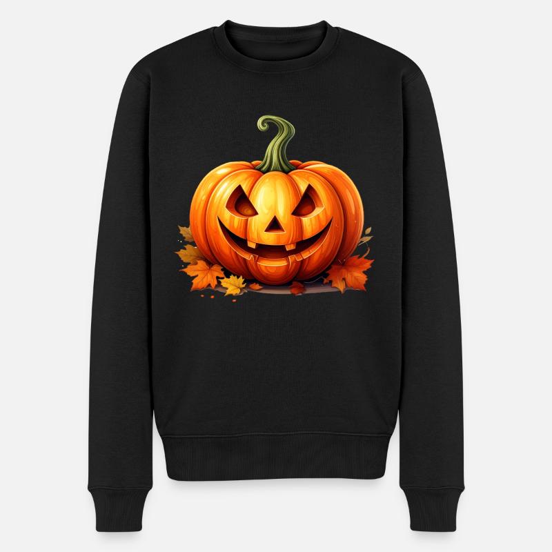Fröhliche Halloween Kürbislaterne - Männer Premium Bio Pullover - Schwarz