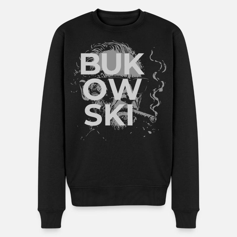Charles Bukowski raucht ein Zigarrenporträt - Männer Premium Bio Pullover - Schwarz