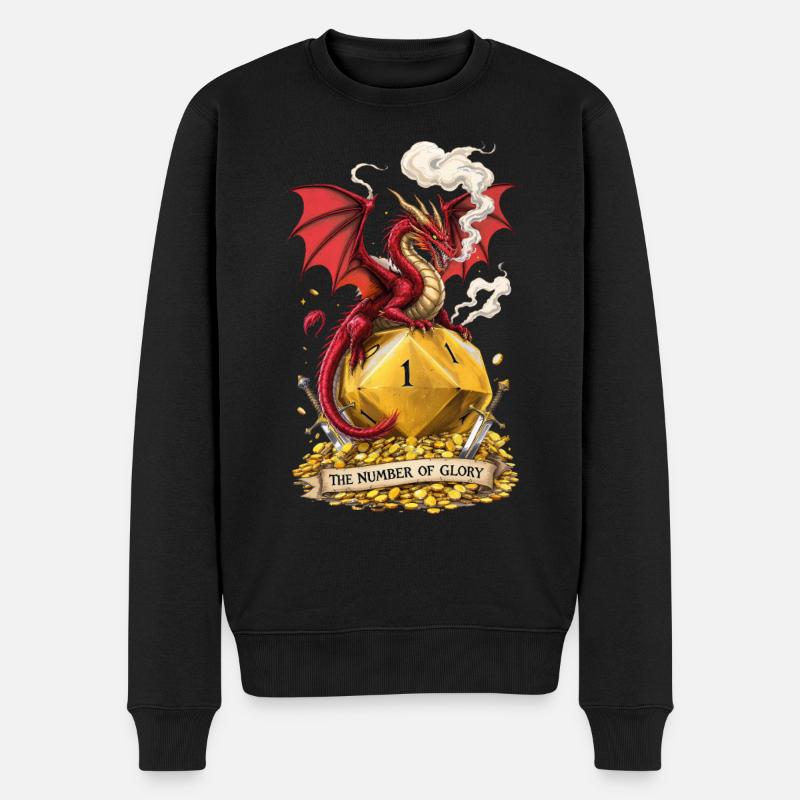 Drache auf W20 – Number of Glory Cartoon - Männer Premium Bio Pullover - Schwarz