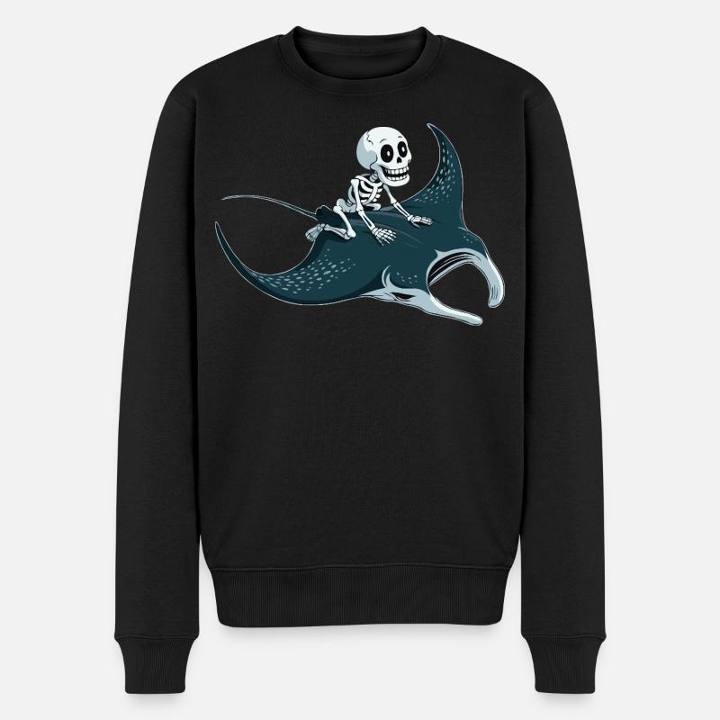 Skelett auf Mantarochen - Männer Premium Bio Pullover - Schwarz