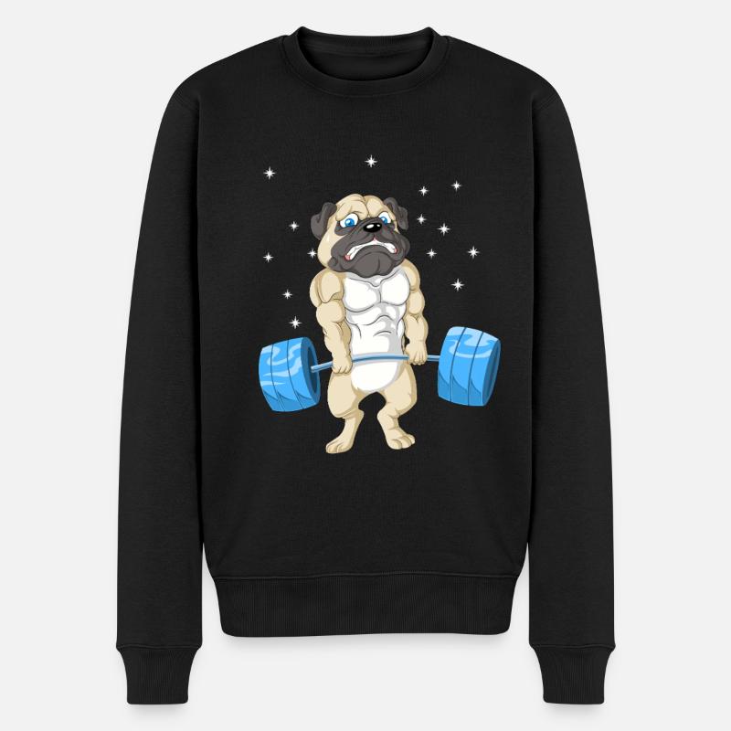 Mops Gewichtheben Fitnessstudio - Männer Premium Bio Pullover - Schwarz