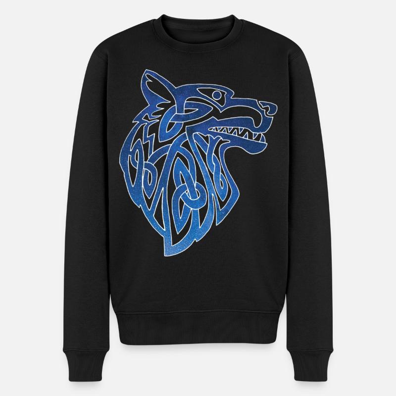 Wikingerwolf und Sternenhimmel - Männer Premium Bio Pullover - Schwarz
