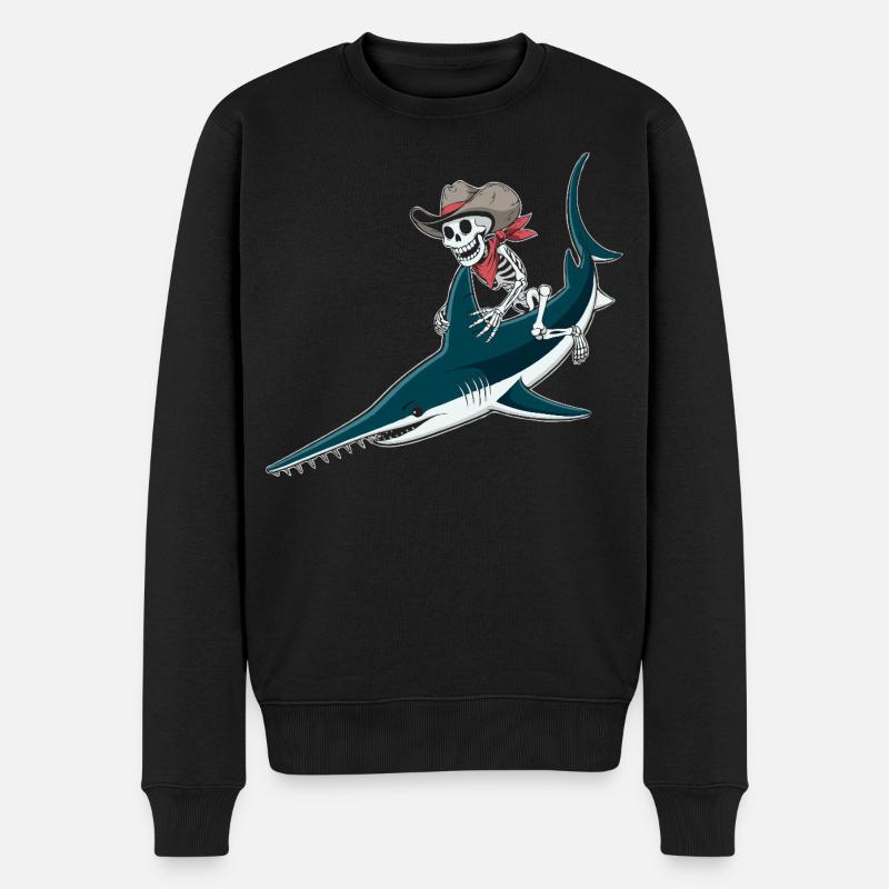 Knochencowboy auf Sägefisch-Abenteuer Sägerochen  - Männer Premium Bio Pullover - Schwarz