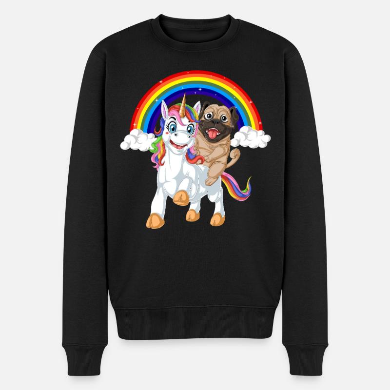 Mops Reiten Einhorn - Männer Premium Bio Pullover - Schwarz