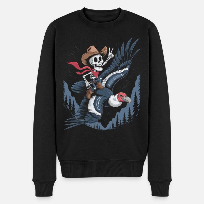 Skelett reitet Geier - Männer Premium Bio Pullover - Schwarz
