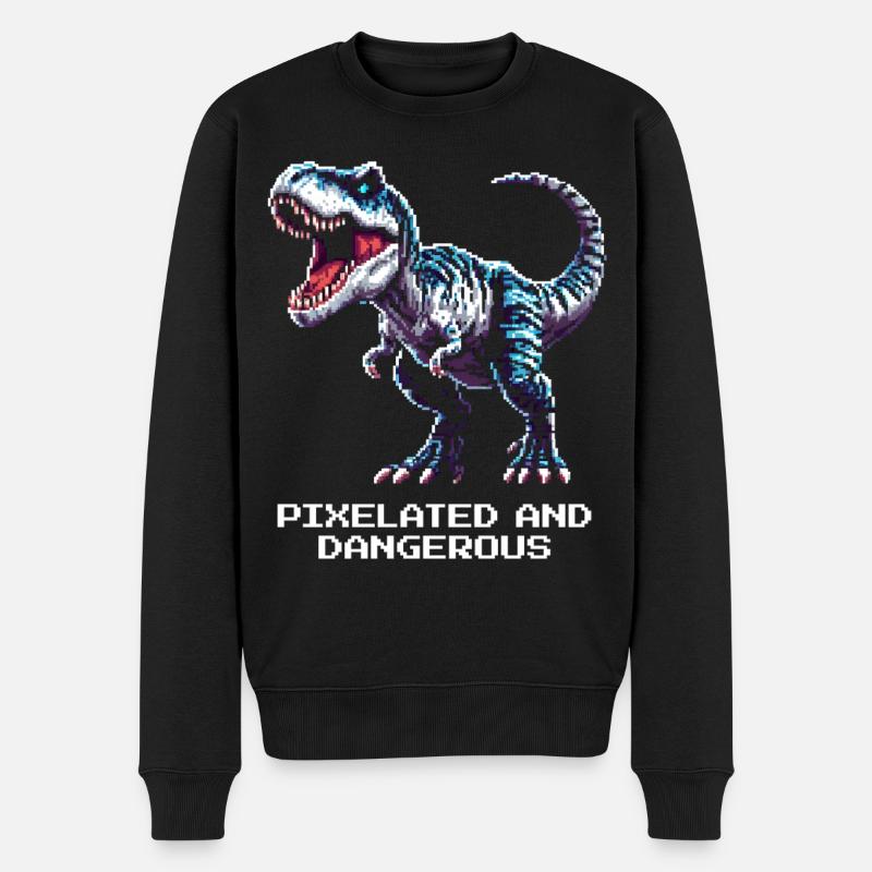 Verpixelt und gefährlich | Dinosaurier - Männer Premium Bio Pullover - Schwarz