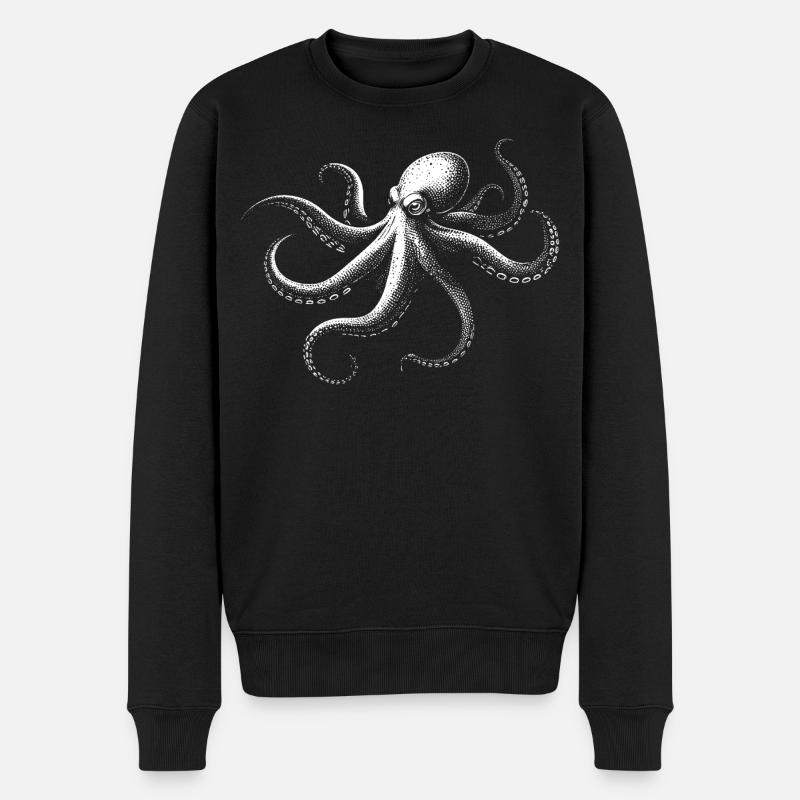 Oktopus in Monochrom - Männer Premium Bio Pullover - Schwarz