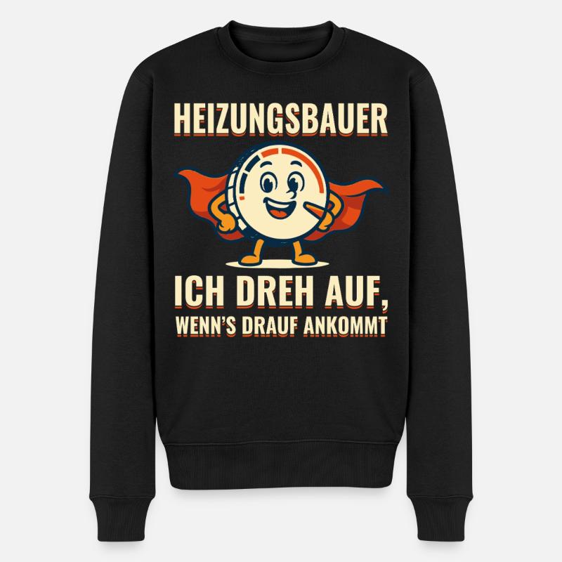 Heizungsbauer Superheld Motiv - Männer Premium Bio Pullover - Schwarz