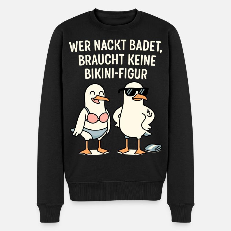 Nackt badet Bikini-Figur Spruch - Männer Premium Bio Pullover - Schwarz