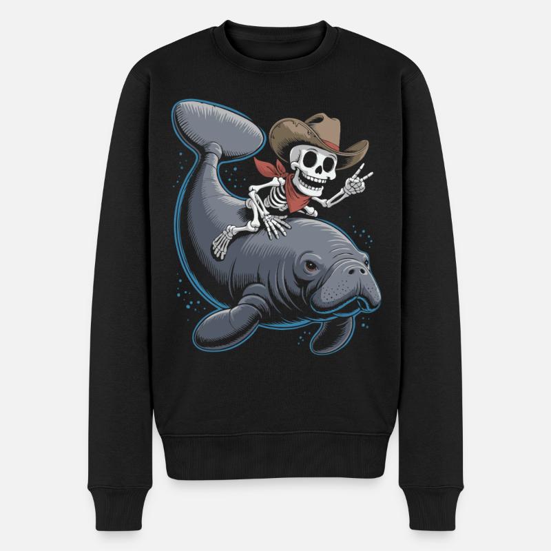 Squelette cow-boy chevauchant lamantin - Pull Premium bio Homme - noir