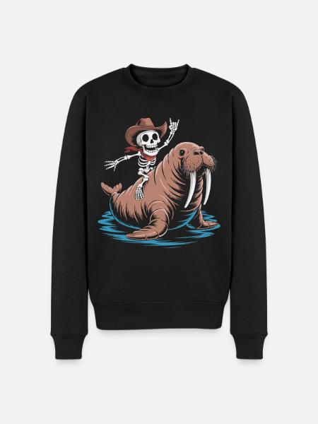 Skeleton cowboy on walrus - Men's Premium Organic Jumper - black