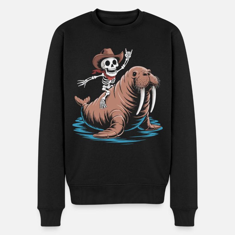 Skelettcowboy auf Walross - Männer Premium Bio Pullover - Schwarz