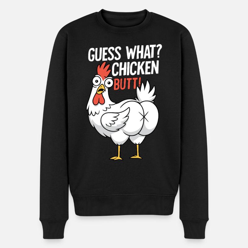 Huhn Butt Spruch Cartoon - Männer Premium Bio Pullover - Schwarz