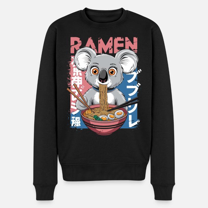 Kauender Koala Ramen - Männer Premium Bio Pullover - Schwarz