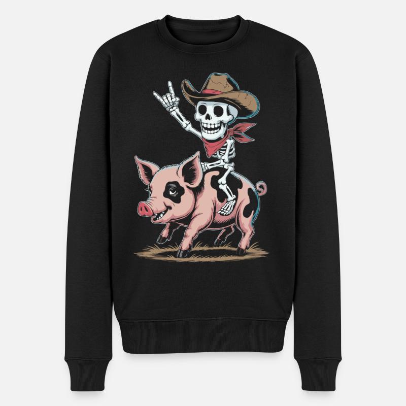 Skelett-Cowboy reitet Schwein - Männer Premium Bio Pullover - Schwarz