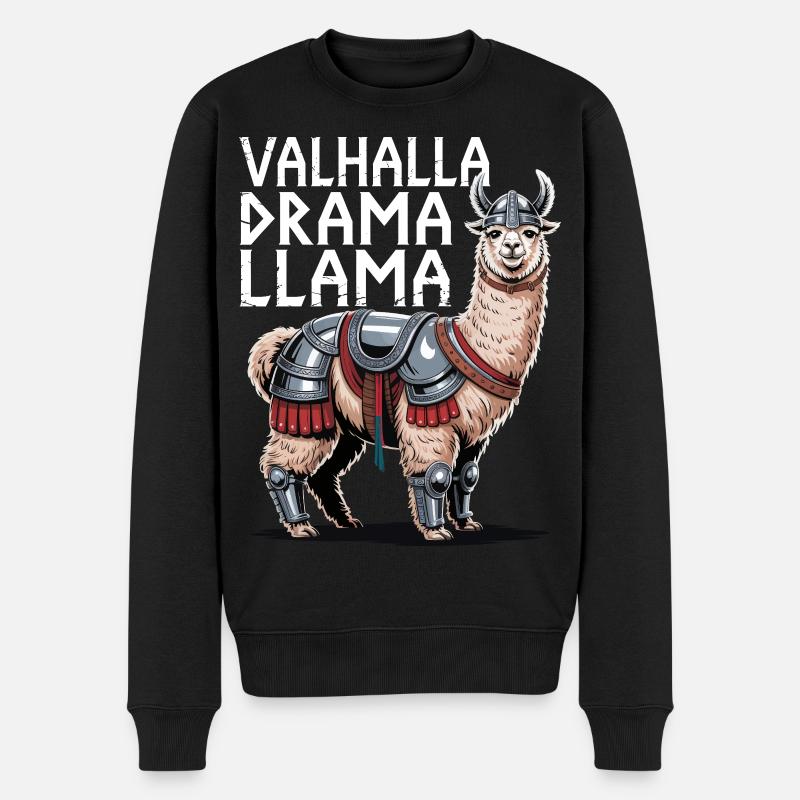 Valhalla Drama Lama - Männer Premium Bio Pullover - Schwarz