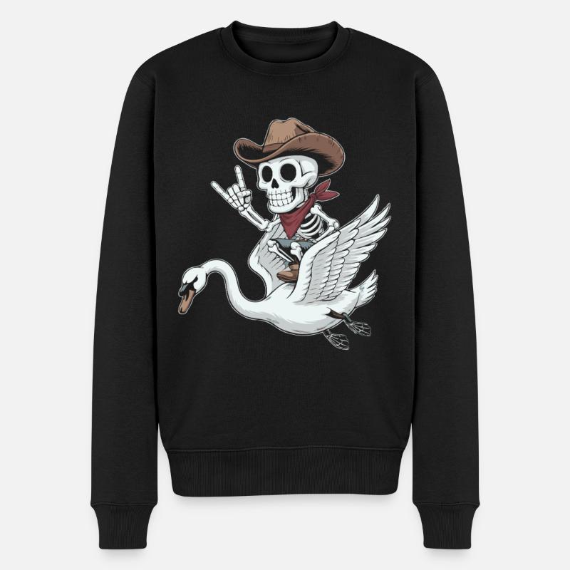 Squelette cow-boy sur cygne - Pull Premium bio Homme - noir