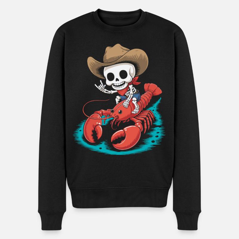 Skelett Cowboy reitet Lobster - Männer Premium Bio Pullover - Schwarz