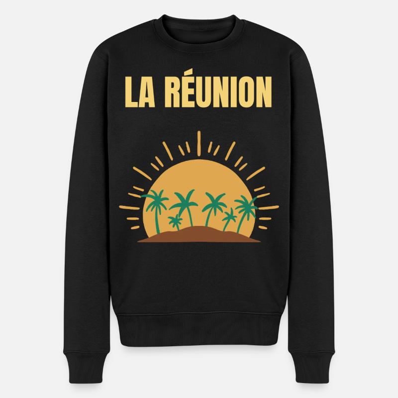 La Réunion T-Shirt Sonne und Palmen - Männer Premium Bio Pullover - Schwarz