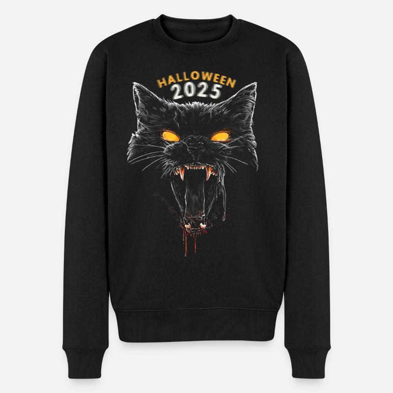 Halloween 2025 Schwarze Katze - Männer Premium Bio Pullover - Schwarz
